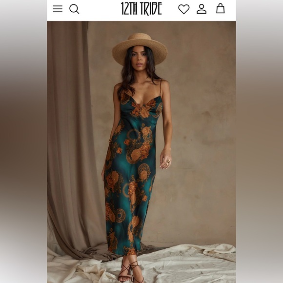 12th Tribe Dresses & Skirts - Selling the Alexandria Teal Printed Satin Midi Dress. Size medium. Brand new.